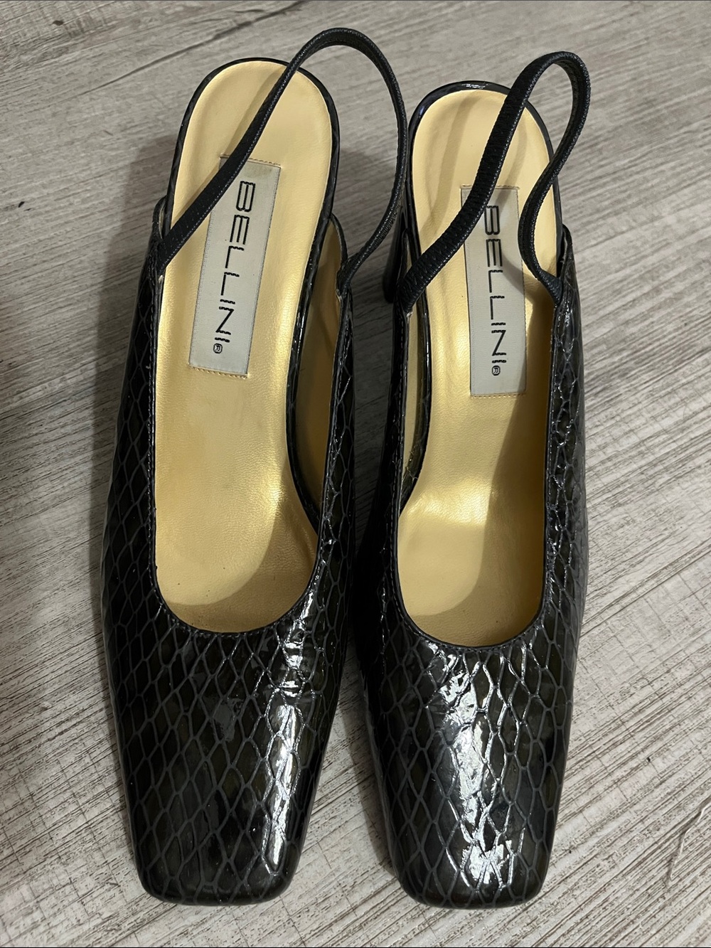 Bellini Black Patent Slingback Pumps with Subtle Snake Texture